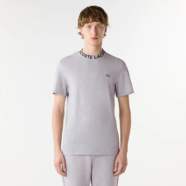 Áo Phông Nam Lacoste Regular Fit Lightweight Piqué Jacquard Neck Tshirt TH7488-CCA Màu Xám Size 4