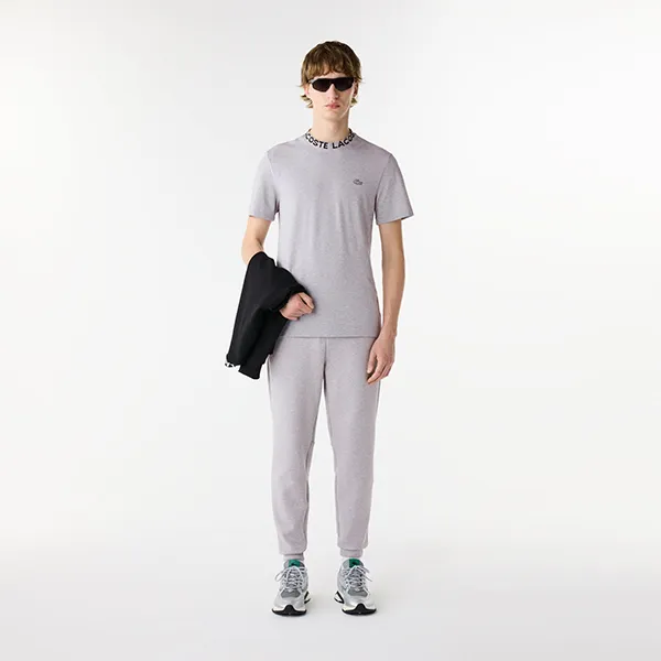 Áo Phông Nam Lacoste Regular Fit Lightweight Piqué Jacquard Neck Tshirt TH7488-CCA Màu Xám Size 4