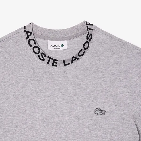 Áo Phông Nam Lacoste Regular Fit Lightweight Piqué Jacquard Neck Tshirt TH7488-CCA Màu Xám Size 4