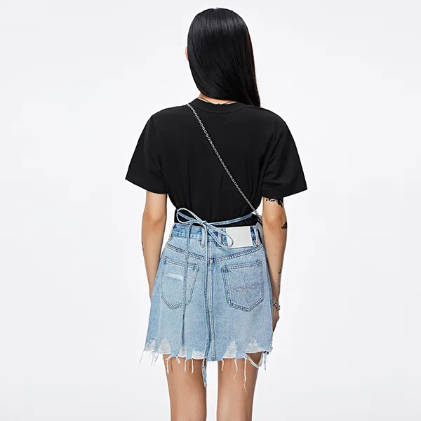 Áo Phông Nữ SMFK Black With Cross Flower Logo Printed DT002B Tshirt Màu Đen Size M