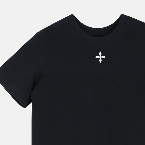 Áo Phông Nữ SMFK Black With Cross Flower Logo Printed DT002B Tshirt Màu Đen Size M