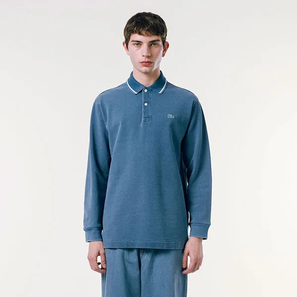 Áo Polo Dài Tay Nam Lacoste Loose Fit Big Pique Indigo Polo Shirt PH003J-1GF Màu Xanh Blue Size 2