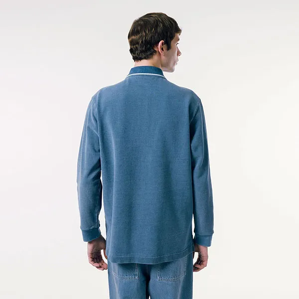 Áo Polo Dài Tay Nam Lacoste Loose Fit Big Pique Indigo Polo Shirt PH003J-1GF Màu Xanh Blue Size 2