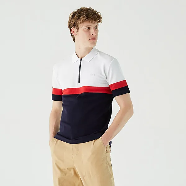 Áo Polo Nam Lacoste Men's Regular Fit Half Zip Color Block PH0238-38B Màu Trắng Xanh Size 3 - Thời trang - Vua Hàng Hiệu