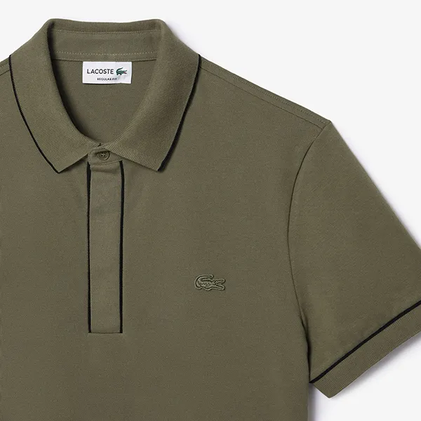 Áo Polo Nam Lacoste Men's Regular Fit Paris Stretch Piqué PH8184 - 316 Màu Xanh Olive Size 5