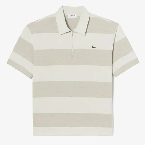 Áo Polo Nam Lacoste Men's Semi Zip Color Block PH544E - IXM Màu Be Trắng Size 4