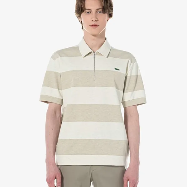 Áo Polo Nam Lacoste Men's Semi Zip Color Block PH544E - IXM Màu Be Trắng Size 4