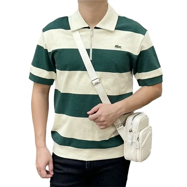 Áo Polo Nam Lacoste Men's Semi Zip Color Block PH544E-YZP Deep Green Màu Xanh Trắng Size 3