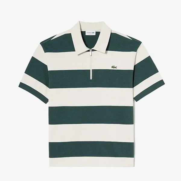 Áo Polo Nam Lacoste Men's Semi Zip Color Block PH544E-YZP Deep Green Màu Xanh Trắng Size 3