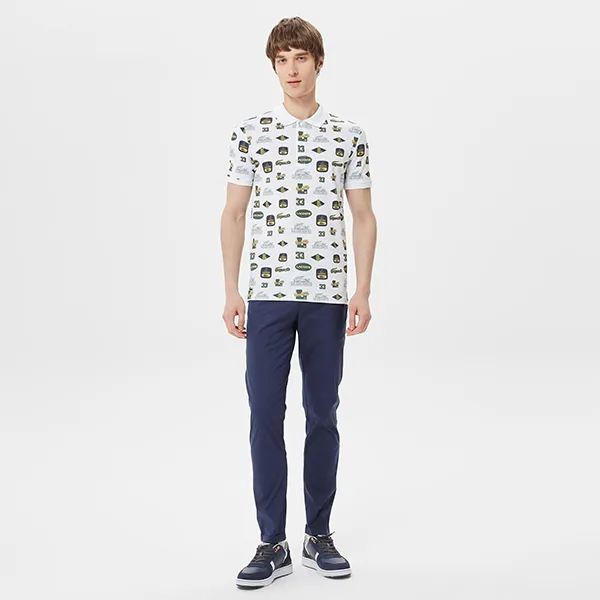 Áo Polo Nam Lacoste Men's Slim Fit Printed PH0354 - 54B Màu Trắng Họa Tiết Size 3 - Thời trang - Vua Hàng Hiệu