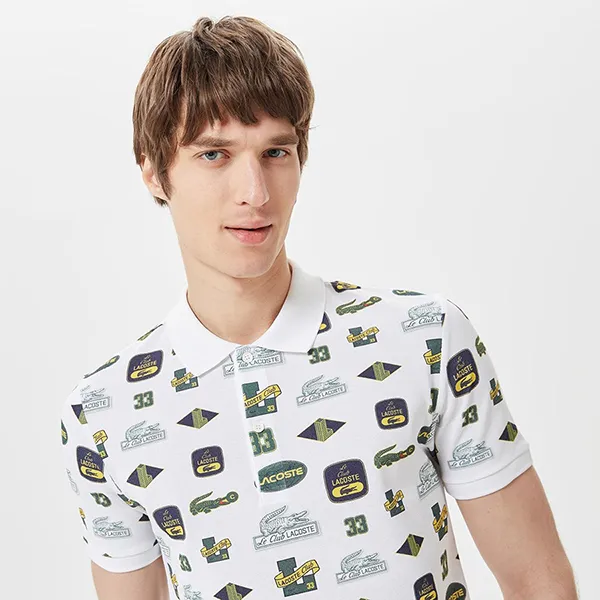 Áo Polo Nam Lacoste Men's Slim Fit Printed PH0354 - 54B Màu Trắng Họa Tiết Size 3 - Thời trang - Vua Hàng Hiệu