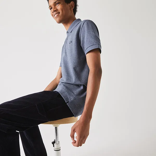 Áo Polo Nam Lacoste Paris Regular Fit Stretch Cotton Piqué PH5522 2GF Màu Xanh Xám Size 2