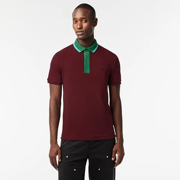Áo Polo Nam Lacoste Smart Paris Regular Fit Contrast Neck PH1125 - YUP Màu Đỏ Mận Size 4 - Thời trang - Vua Hàng Hiệu
