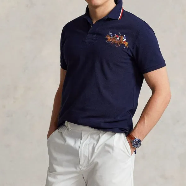 Áo Polo Nam Ralph Lauren Custom Slim Fit Triple Pony Shirt 614006 - NVY Màu Xanh Navy Size XS - Thời trang - Vua Hàng Hiệu