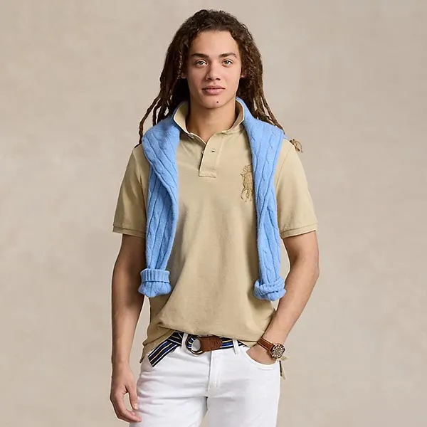Áo Polo Nam Ralph Lauren Classic Fit Big Pony Mesh Polo Shirt 137003-BEIGE Màu Be Size S - Thời trang - Vua Hàng Hiệu