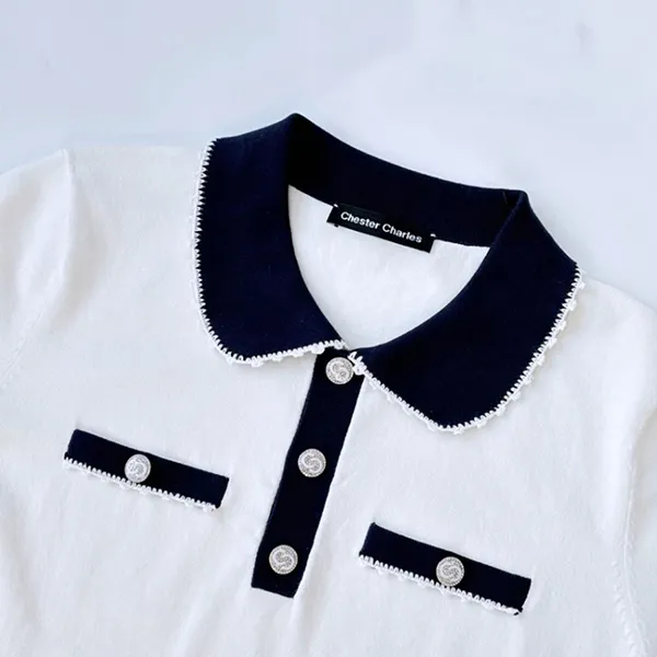 Áo Polo Nữ Chester Charles In White CW502KW0420W0 Màu Đen Trắng Size M - Thời trang - Vua Hàng Hiệu