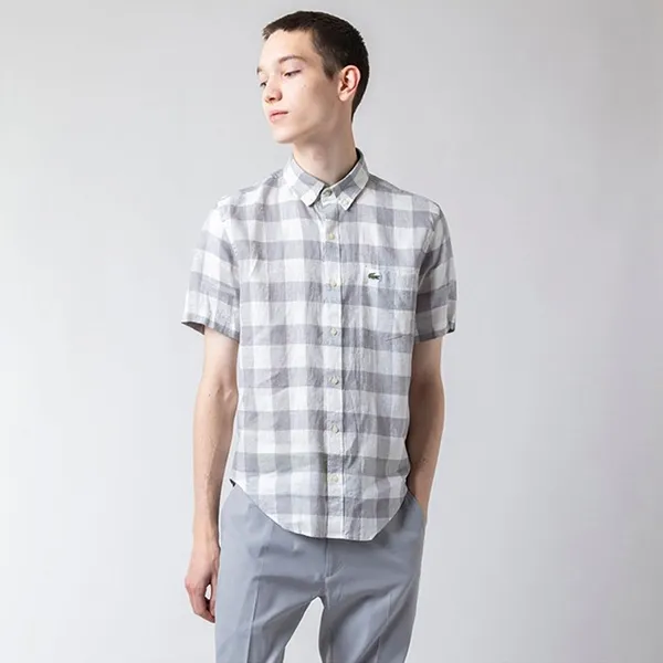 Áo Sơ Mi Cộc Tay Nam Lacoste Linen Check Short Sleeve Button Down Shirt CH2271-KZW Màu Xám Trắng Size 38 - Thời trang - Vua Hàng Hiệu