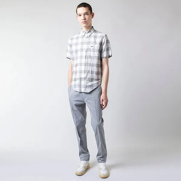 Áo Sơ Mi Cộc Tay Nam Lacoste Linen Check Short Sleeve Button Down Shirt CH2271-KZW Màu Xám Trắng Size 38 - Thời trang - Vua Hàng Hiệu
