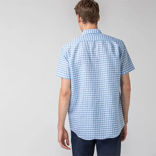 Áo Sơ Mi Cộc Tay Nam Lacoste Men's Regular Fit Plaid Patterned CH0053K.53M Màu Xanh Trắng Size 39