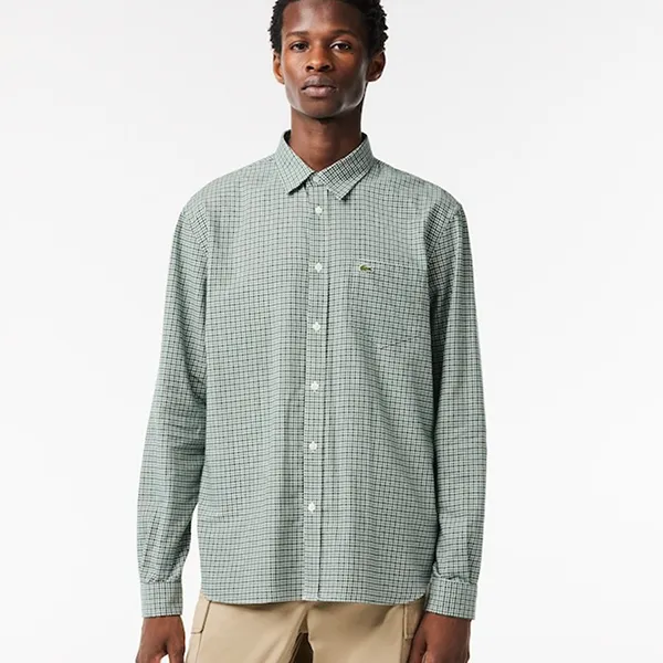 Áo Sơ Mi Nam Lacoste Men's Regular Fit Cotton Flannel Shirt CH1885-DCJ Màu Xanh Kẻ Size 38