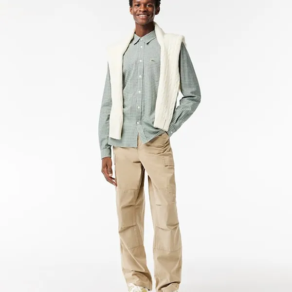 Áo Sơ Mi Nam Lacoste Men's Regular Fit Cotton Flannel Shirt CH1885-DCJ Màu Xanh Kẻ Size 38