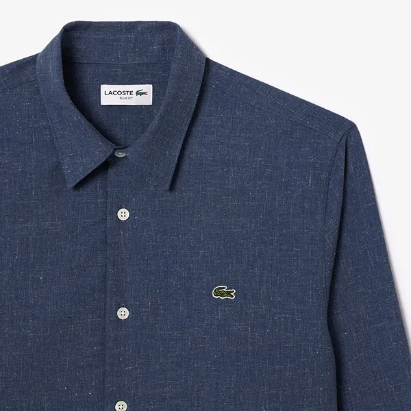 Áo Sơ Mi Nam Lacoste Men's Slim Fit Cotton Chambray Shirt CH2573 - HHW Màu Xanh Navy Size 40