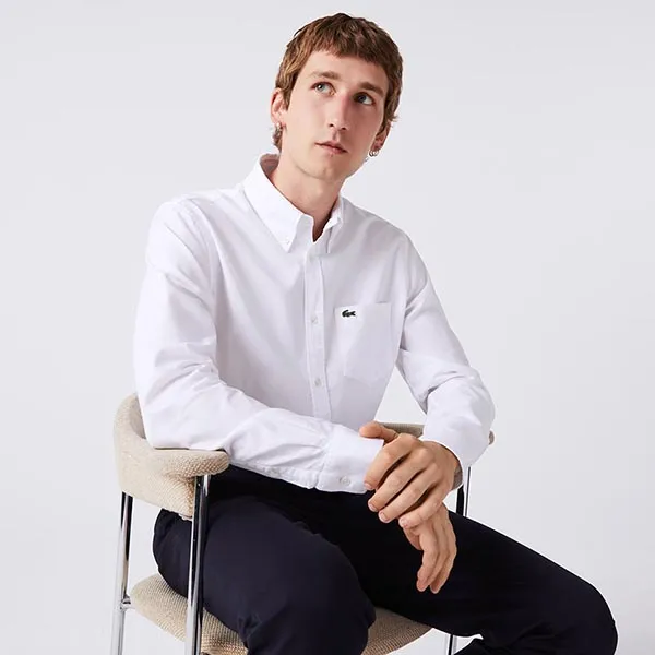 Áo Sơ Mi Nam Lacoste Regular Fit Oxford Cotton Shirt CH2979 001 Màu Trắng Size 38