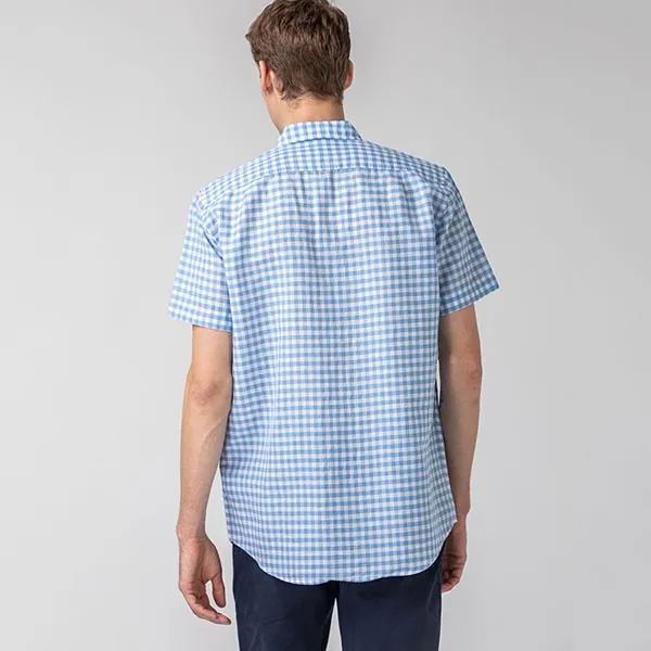 Áo Sơ Mi Nam Lacoste Regular Fit Short Sleeve Plaid Patterned Blue Shirt CH0053 - 53M Màu Xanh Nhạt Size 39