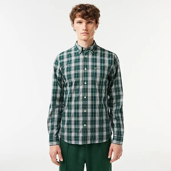 Áo Sơ Mi Nam Lacoste Slim Fit Stretch Plaid Shirt CH3745 - IX9 Màu Xanh Green Size 38