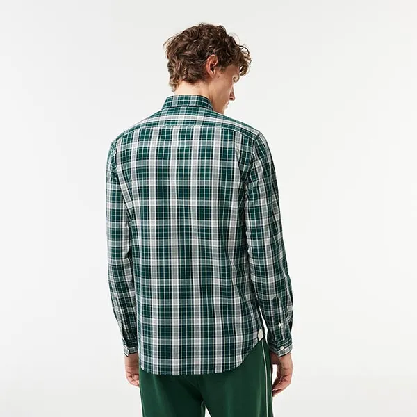 Áo Sơ Mi Nam Lacoste Slim Fit Stretch Plaid Shirt CH3745 - IX9 Màu Xanh Green Size 38