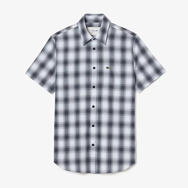 Áo Sơ Mi Nam Ngắn Tay Lacoste Men's Short Sleeve Plaid Shirt CH3749 KBR Màu Đen Trắng Size 41