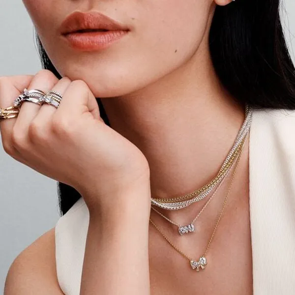 Dây Chuyền Nữ Pandora Sparkling Bow Necklace 393509C01 Màu Bạc - Trang sức - Vua Hàng Hiệu