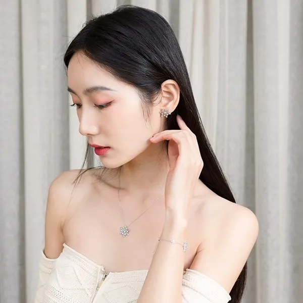 Combo Dây Chuyền, Vòng Tay, Khuyên Tai LiLi Jewelry Bạc Đính Đá Spinel, CZ Hình Bông Tuyết LILI_614587 Màu Xanh Bạc - Trang sức - Vua Hàng Hiệu