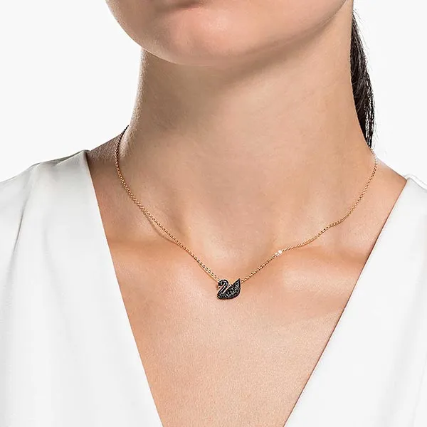 Dây Chuyền Nữ Swarovski Iconic Swan Pendant Black Rose-Gold Tone Plated 5204133 Màu Vàng Đen (Box Hồng)