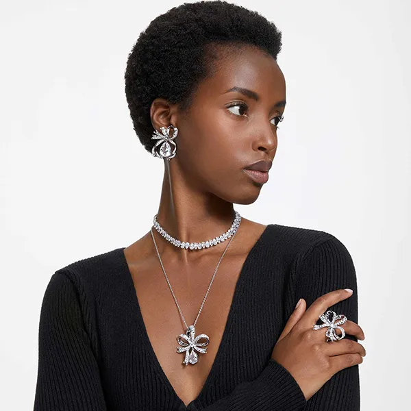 Dây Chuyền Nữ Swarovski Matrix Tennis Necklace Pear Cut, White, Rhodium Plated 5598362 Màu Trắng