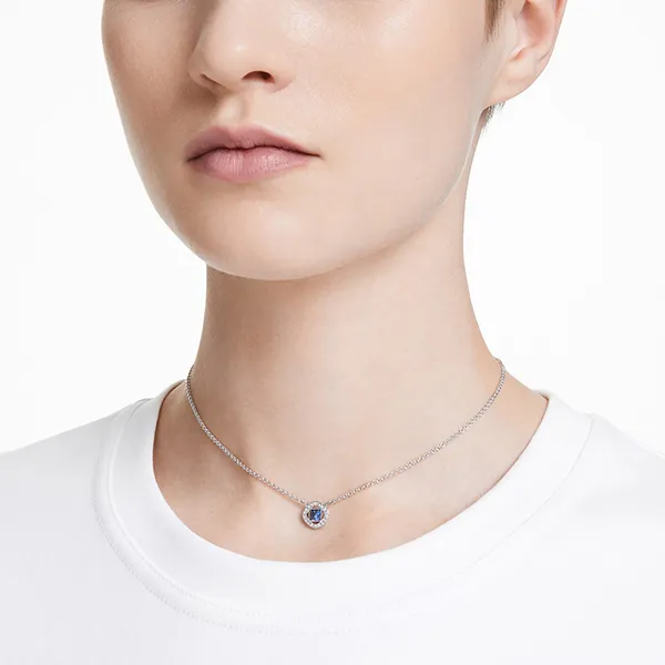 Dây Chuyền Nữ Swarovski Una Angelic Necklace Square Cut, Blue, Rhodium Plated 5662142 Màu Bạc/Xanh - Trang sức - Vua Hàng Hiệu