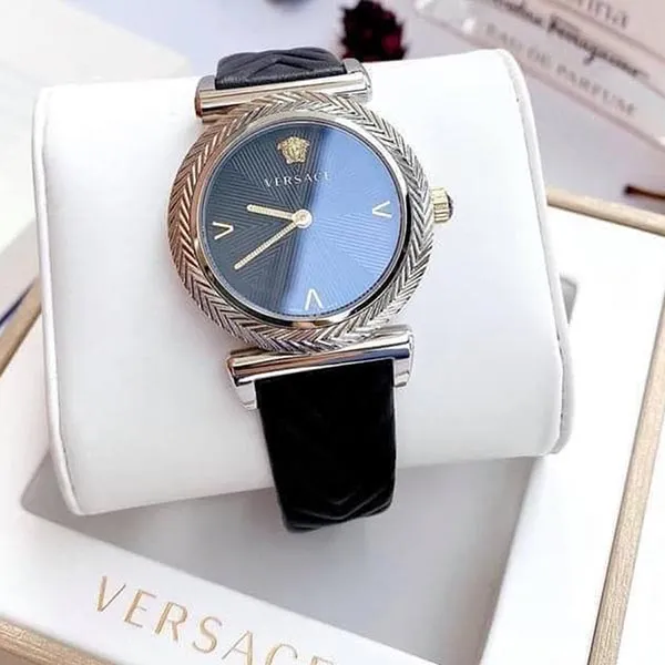 Đồng Hồ Nữ Versace Quartz VERE01620 V-Motif Black Dial Black Leather 35mm Màu Đen