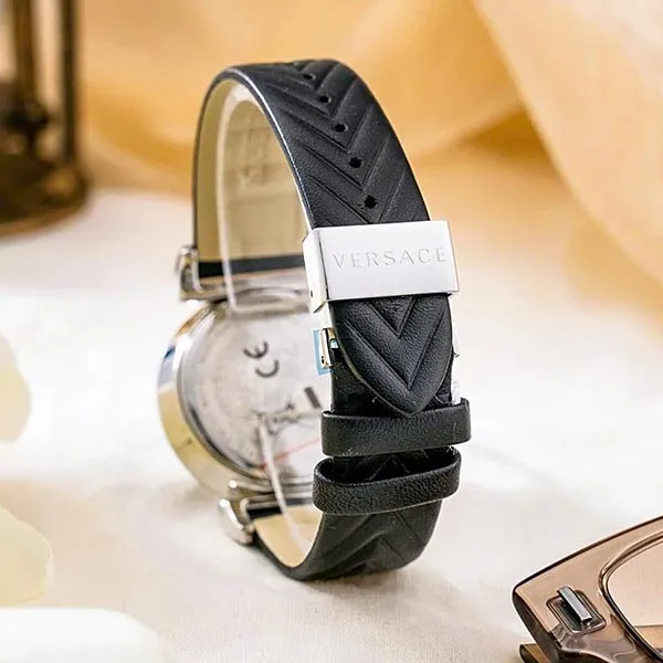Đồng Hồ Nữ Versace Quartz VERE01620 V-Motif Black Dial Black Leather 35mm Màu Đen