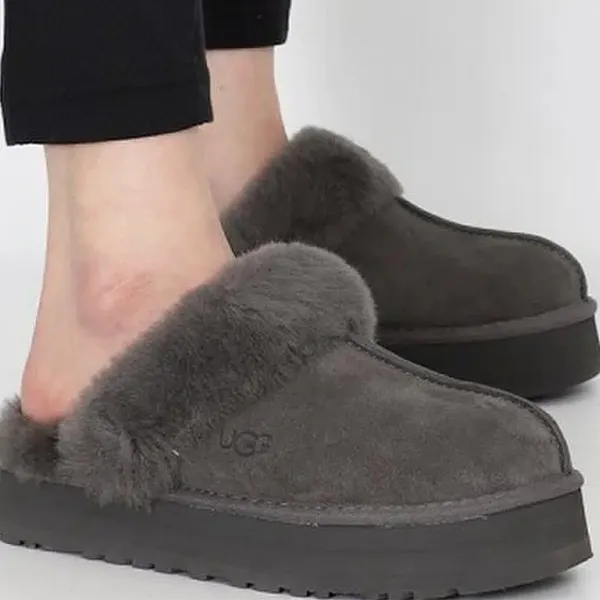 Giày Sục Nữ UGG Disquette Fluff Gray Slippers WMNS 1122550-CHRC Màu Xám Đậm N-HM