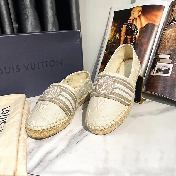 Giày Slip On Nữ Louis Vuitton LV Cloth Espadrilles Màu Be Size 36