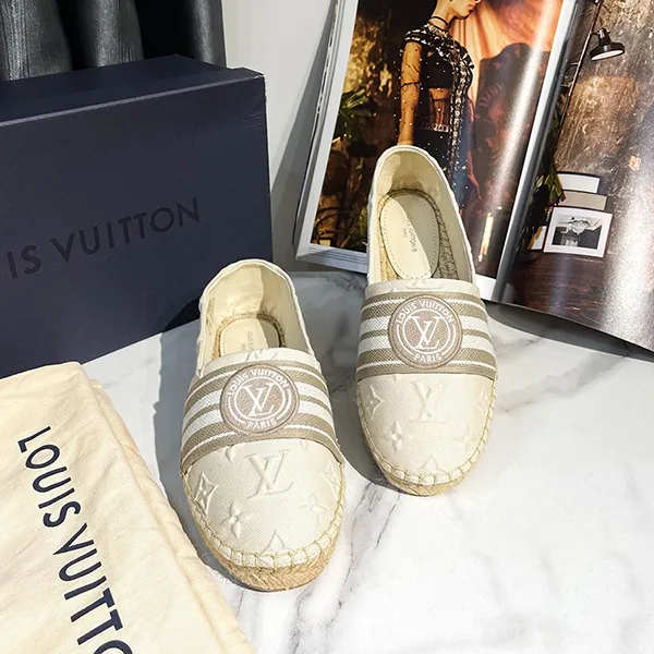 Giày Slip On Nữ Louis Vuitton LV Cloth Espadrilles Màu Be Size 36