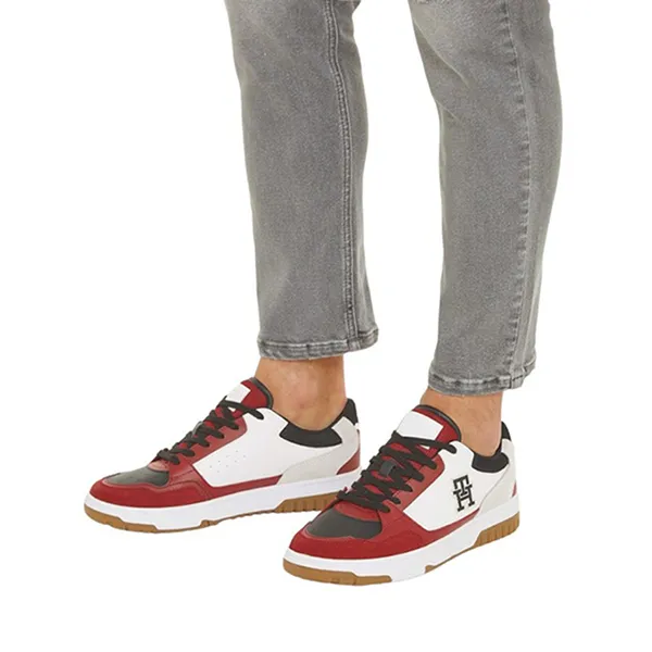 Giày Sneaker Nam Tommy Hilfiger Basket Street Mix Black FM04695 - 001 Màu Trắng Đỏ Size 7.5