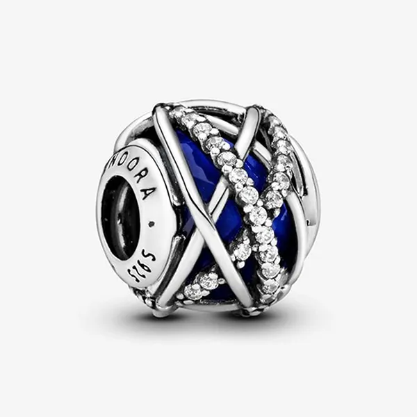 Hạt Vòng Charm Nữ Pandora Abstract Silver With Royal Blue Crystal And Clear Cubic Zirconia 796361NCB Màu Bạc Xanh