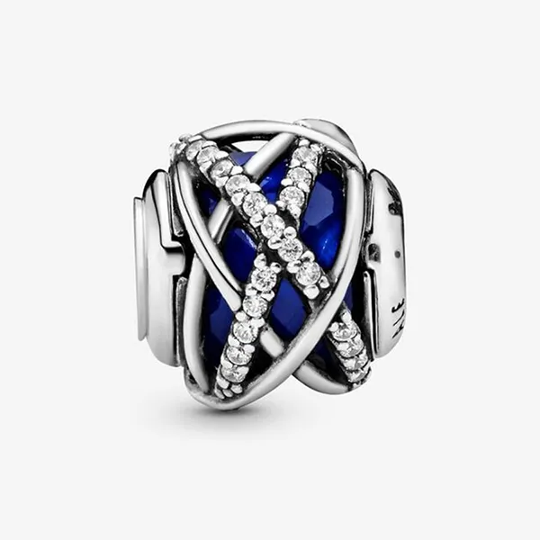 Hạt Vòng Charm Nữ Pandora Abstract Silver With Royal Blue Crystal And Clear Cubic Zirconia 796361NCB Màu Bạc Xanh