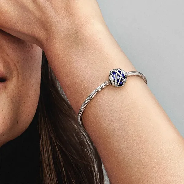 Hạt Vòng Charm Nữ Pandora Abstract Silver With Royal Blue Crystal And Clear Cubic Zirconia 796361NCB Màu Bạc Xanh