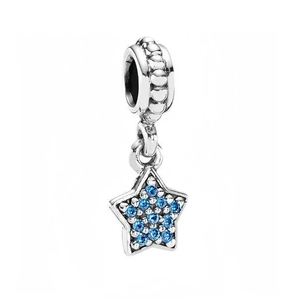 Hạt Vòng Charm Pandora Blue Pave Star Sterling Silver Dangle Charm 791024CZB Màu Bạc