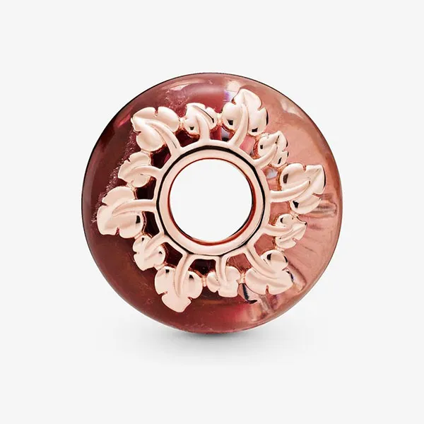 Hạt Vòng Charm Pandora Pink Murano Glass & Leaves Charm 788244 Màu Hồng