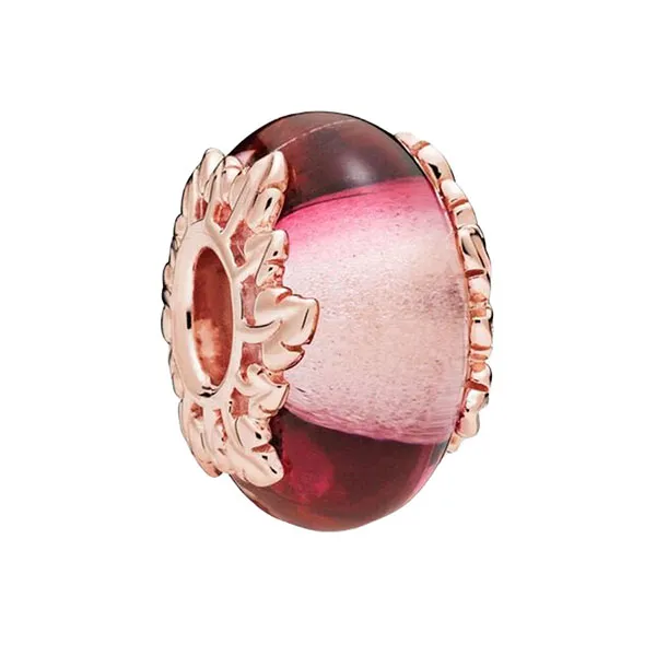 Hạt Vòng Charm Pandora Pink Murano Glass & Leaves Charm 788244 Màu Hồng