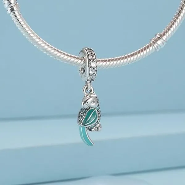 Hạt Vòng Charm Pandora Tropical Parrot Dangle Charm 791903ENMX Màu Xanh Lam