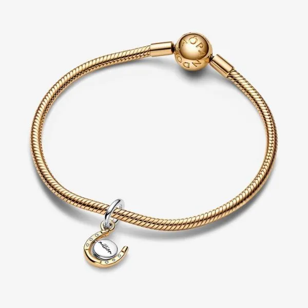 Hạt Vòng Charm Pandora Two Tone Spinning Disc Horseshoe Dangle Charm 762713C01 Màu Vàng Gold C_QP - Trang sức - Vua Hàng Hiệu